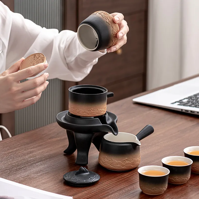 Customized Ocean Wave Automatic Gongfu Tea Set Ceramic Teapot Cups