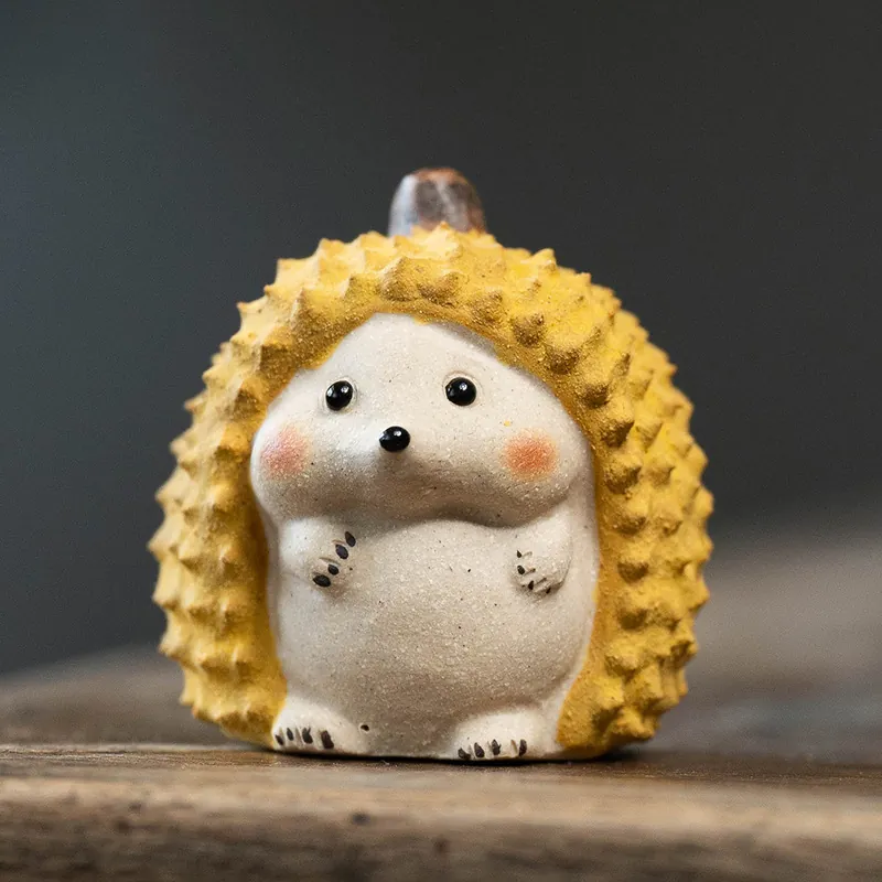Handmade Purple Clay Cat Hedgehog Durian Tea Pet Cute Tea Table Decor