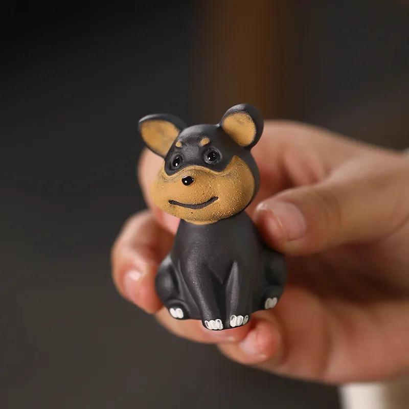 Handmade Purple Clay Dog Tea Pet Cute Zodiac Teaware Accessory Decor