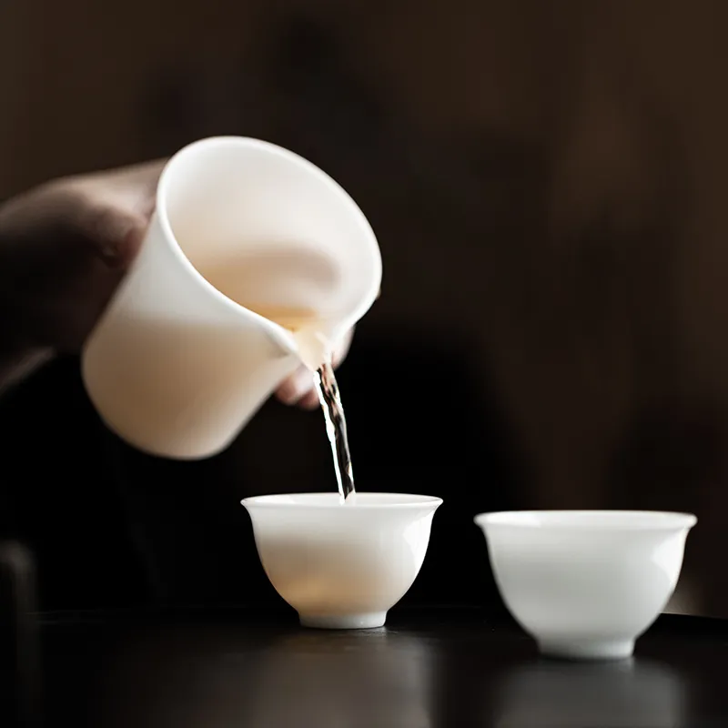 Handmade White Porcelain Gongfu Tea Cup Gift Box Set Commercial Teaware