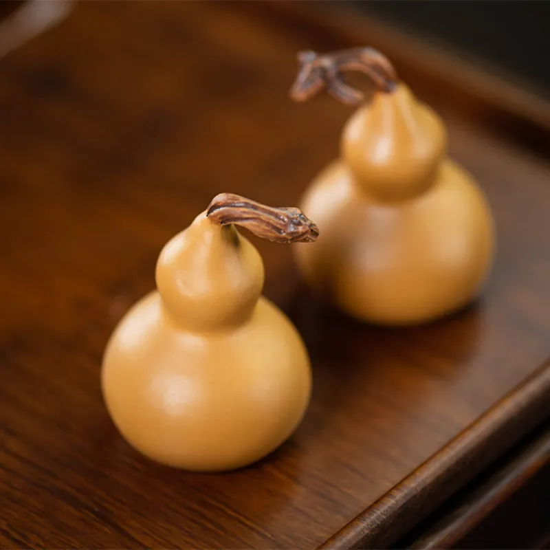 Handmade Yixing Zisha Gourd Tea Pet Sculpture Custom Tea Table Decor
