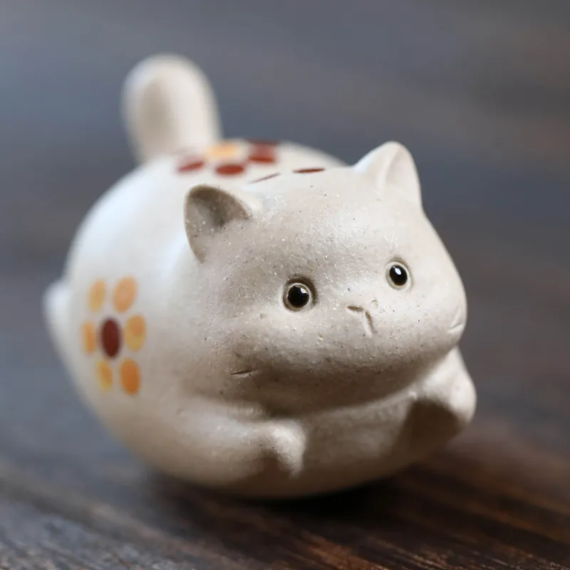 Handmade Yixing Zisha Lucky Cat Tea Pet Creative Cute Kitten Figurine