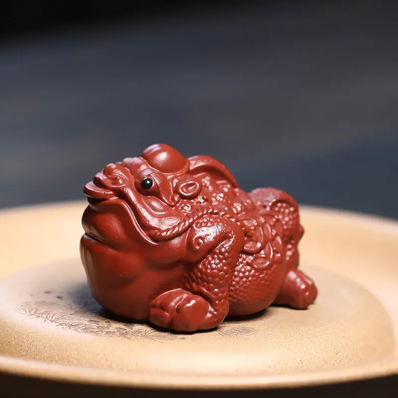 Handmade Yixing Zisha Money Toad Tea Pet Fortune Frog Tea Tray Decor