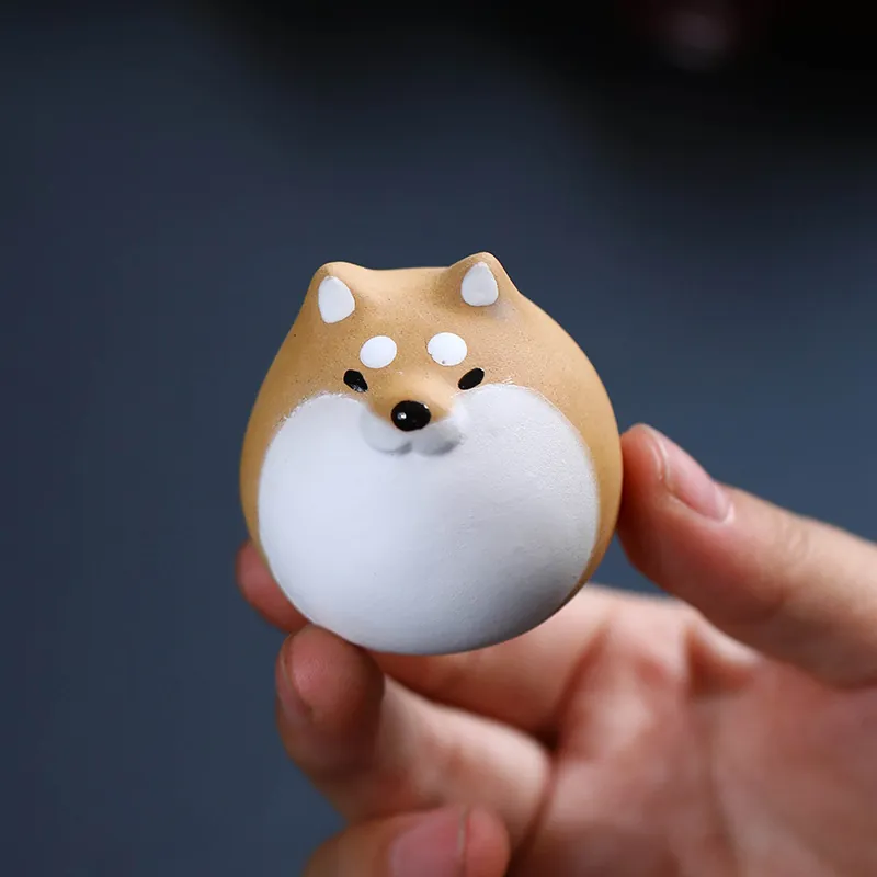 Handmade Yixing Zisha Shiba Inu Tea Pet Dan Ni Clay Tea Table Decor