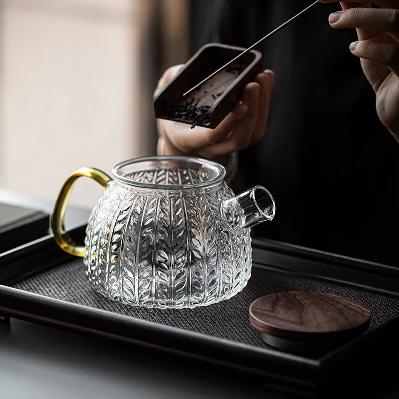 Heat Resistant Thick Glass Large Capacity Filter Tea Kettle Commercial Use