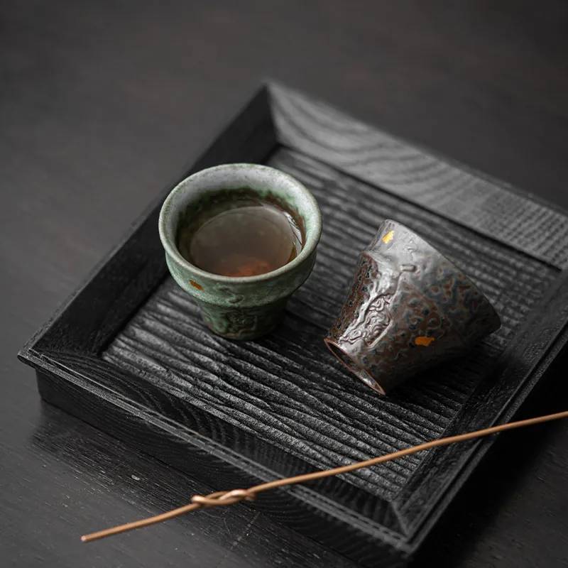 Kongjizhai Peacock Blue Rivet Repaired Handmade Gold Fleck Tasting Cup