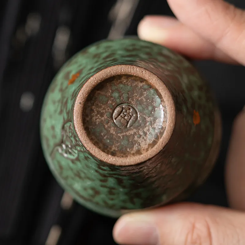 Kongjizhai Peacock Blue Rivet Repaired Handmade Gold Fleck Tasting Cup 3 Kongjizhai Peacock Blue Rivet Repaired Handmade Gold Fleck Tasting Cup - Image 3