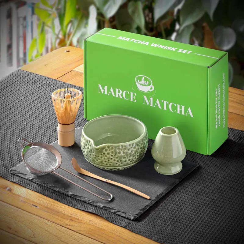 Matcha Whisk Set with Bowl Sifter Holder and Scoop Bamboo Matcha Tea Set Molted Green 2 Matcha Whisk Set with Bowl Sifter Holder and Scoop Bamboo Matcha Tea Set Molted Green - Image 2