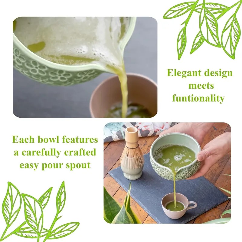 Matcha Whisk Set with Bowl Sifter Holder and Scoop Bamboo Matcha Tea Set Molted Green 3 Matcha Whisk Set with Bowl Sifter Holder and Scoop Bamboo Matcha Tea Set Molted Green - Image 3