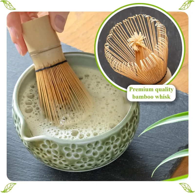 Matcha Whisk Set with Bowl Sifter Holder and Scoop Bamboo Matcha Tea Set Molted Green 4 Matcha Whisk Set with Bowl Sifter Holder and Scoop Bamboo Matcha Tea Set Molted Green - Image 4