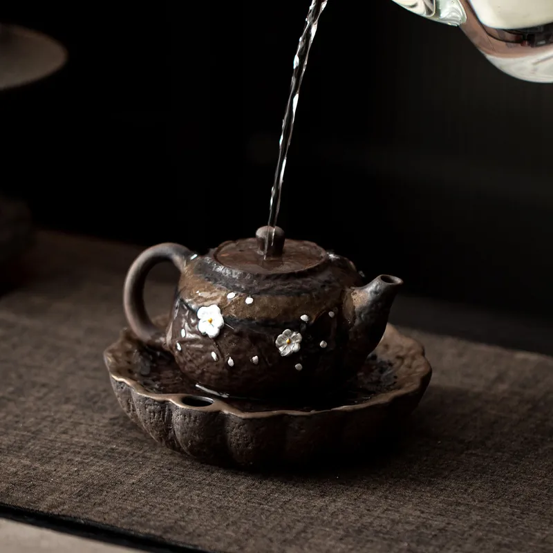 Vintage Ceramic Dry Brew Tea Tray With Reservoir Teapot Stand Tea Accessory