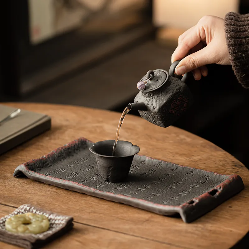 Vintage Chinese Coarse Pottery Tea Tray Commercial Water Reservoir Plate