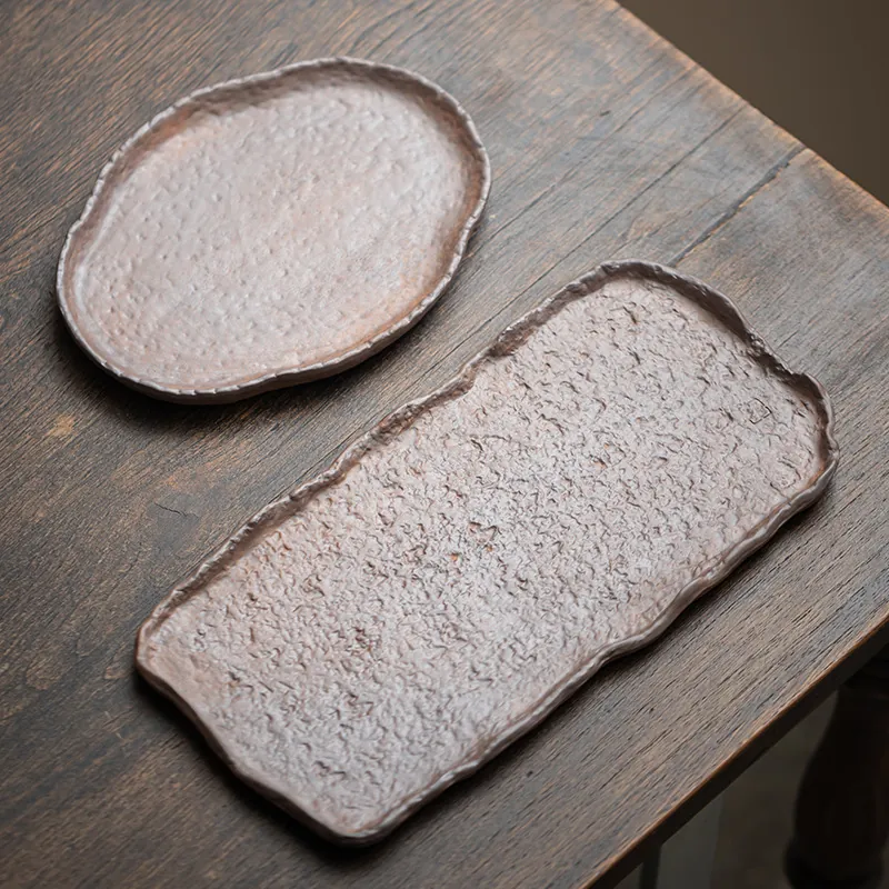 Vintage Coarse Clay Gongfu Tea Tray Round Square Household Teapot Stand