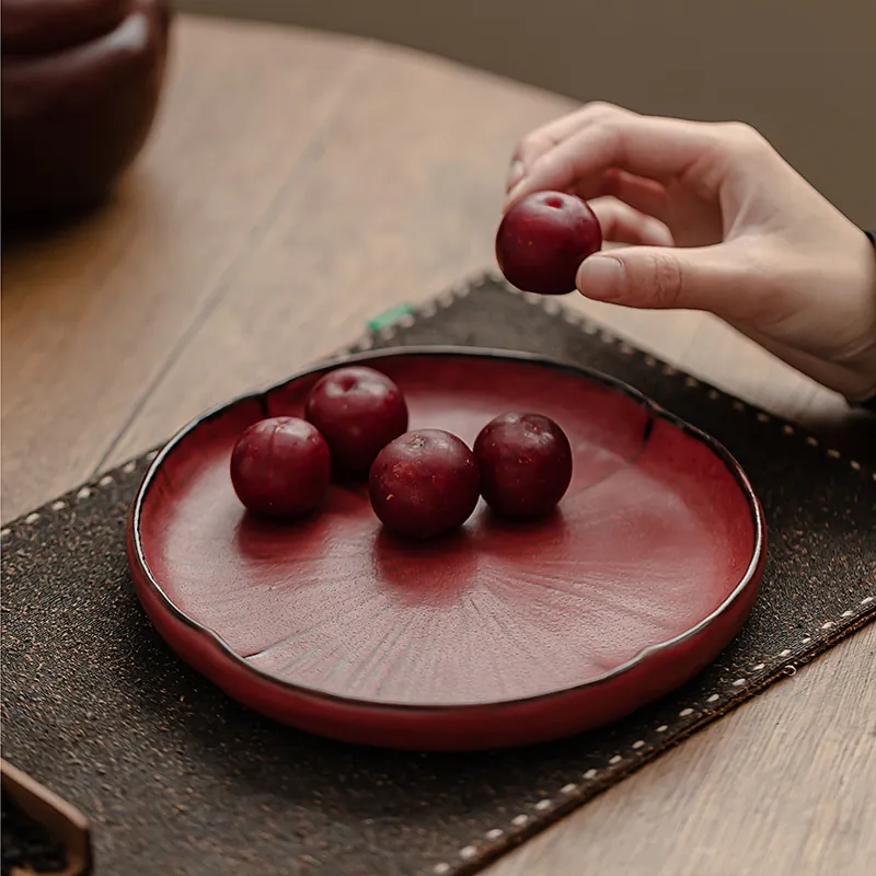 Vintage Shino Ware Persimmon Ceramic Water Reservoir Tea Tray Snack Plate