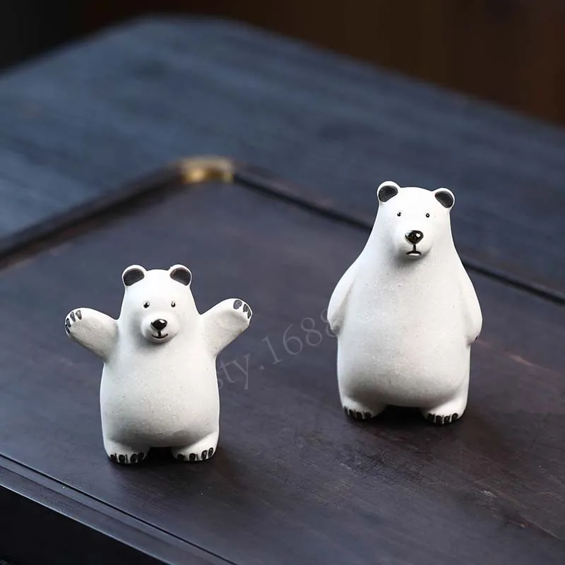 Wholesale Yixing Zisha Tea Pet Polar Bear Animal Sculpture Handmade Tea Ceremony Accessory